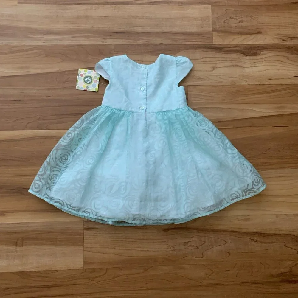 Little Me Baby Girls' Dress Size 18 Months Aqua Floral Dressy Cap Sleeve NWT